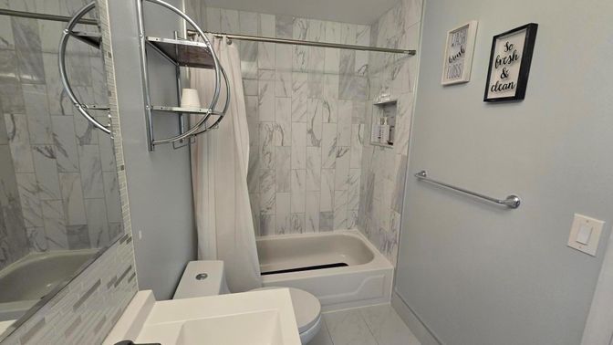 Bathroom, Glass Shower, Interior, Marble Walls