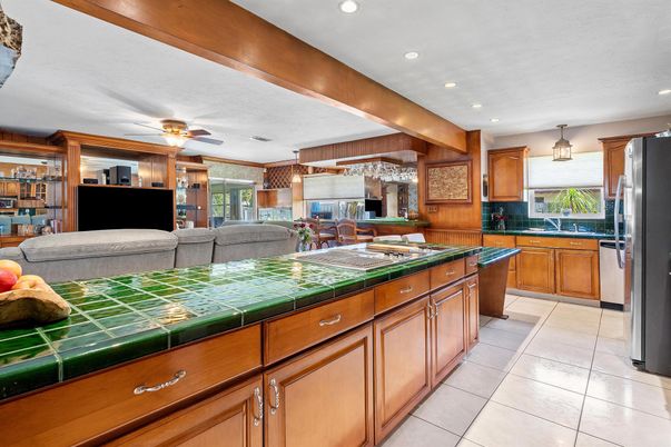 Interior, Kitchen, Living room, Recessed Lighting, Tile Countertops