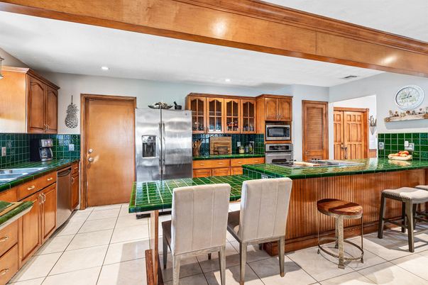 Interior, Kitchen, Recessed Lighting, Stainless Steel Appliances, Tile Countertops