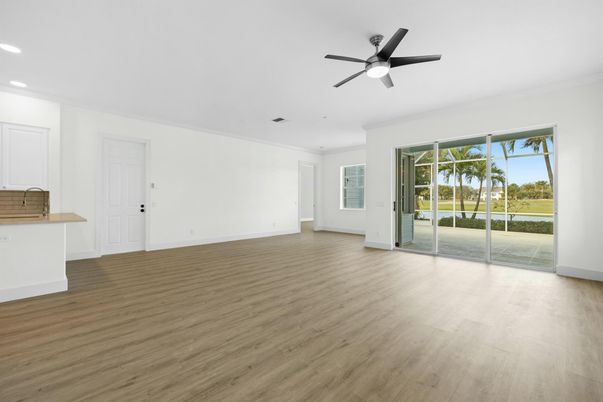 Empty room, Interior, Recessed Lighting, Wood Texture Flooring