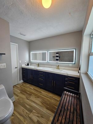 Bathroom, Dual Sink Vanities, Interior, Wood Texture Flooring