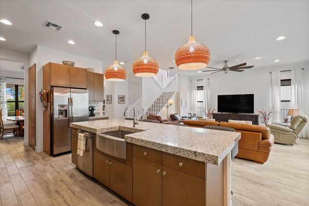 Interior, Kitchen, Living room, Pendant Lights, Recessed Lighting, Stainless Steel Appliances, Wood Texture Flooring
