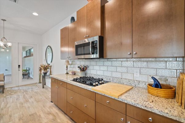 Interior, Kitchen, Pendant Lights, Recessed Lighting, Wood Texture Flooring