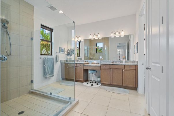 Bathroom, Dual Sink Vanities, Glass Shower, Interior, Recessed Lighting