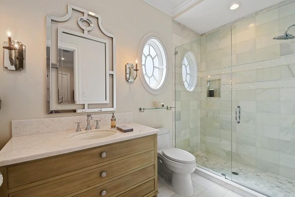 Bathroom, Glass Shower, Interior, Recessed Lighting