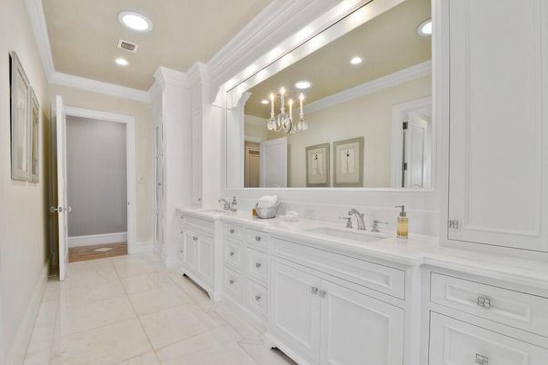 Bathroom, Dual Sink Vanities, Interior, Marble, Recessed Lighting
