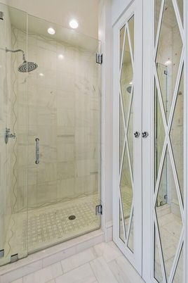 Bathroom, Glass Shower, Interior, Marble Walls, Recessed Lighting