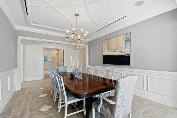 Chandelier, Dining room, Interior, Wood Texture Flooring