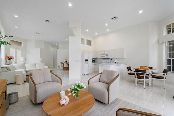 Dining room, Interior, Kitchen, Living room, Recessed Lighting, Stainless Steel Appliances