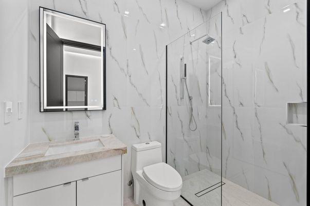 Bathroom, Glass Shower, Interior, Marble Walls