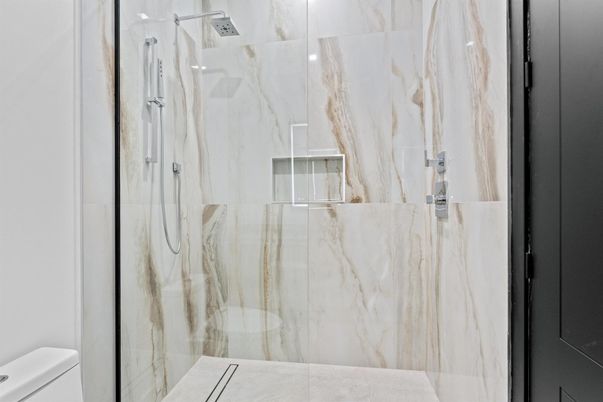 Bathroom, Glass Shower, Interior, Marble Walls