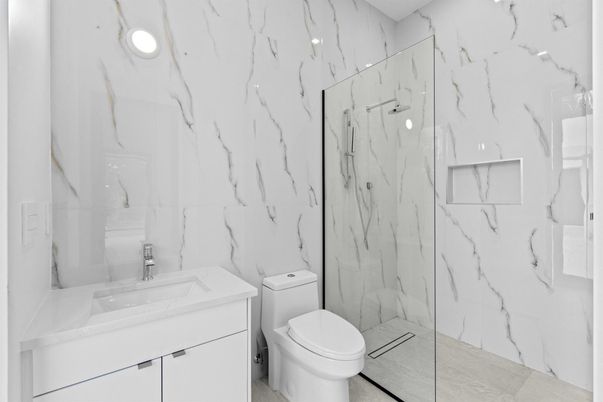 Bathroom, Glass Shower, Interior, Marble Walls