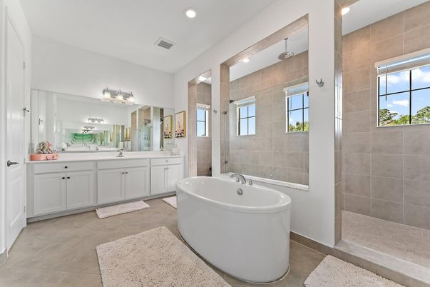 Bathroom, Dual Sink Vanities, Free Standing Baths, Glass Shower, Interior, Recessed Lighting