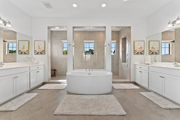 Bathroom, Dual Sink Vanities, Free Standing Baths, Interior, Recessed Lighting