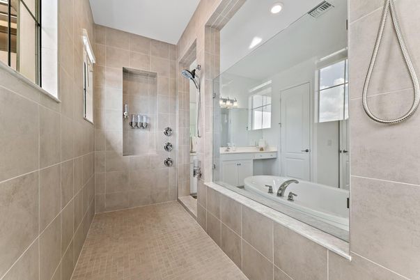 Bathroom, Glass Shower, Interior, Recessed Lighting