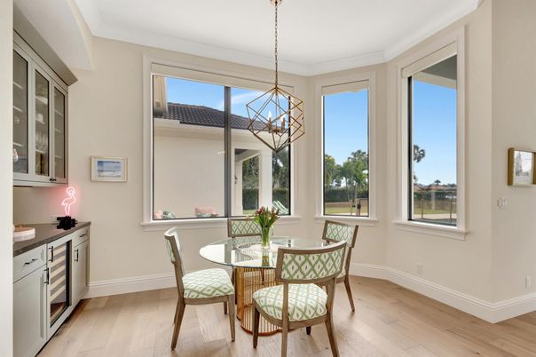 Dining room, Interior, Pendant Lights, Wood Texture Flooring