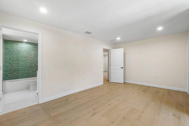 Bathroom, Empty room, Interior, Recessed Lighting, Wood Texture Flooring