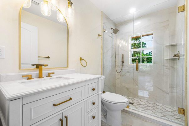 Bathroom, Glass Shower, Interior, Marble Walls, Recessed Lighting