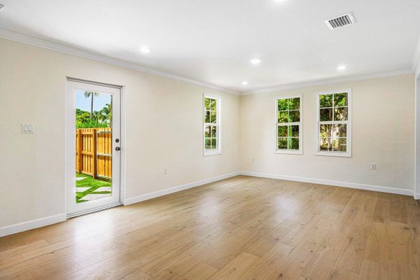 Empty room, Interior, Recessed Lighting, Wood Texture Flooring