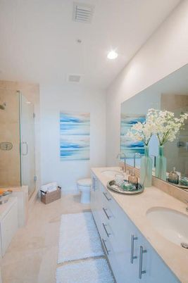 Bathroom, Dual Sink Vanities, Glass Shower, Interior, Recessed Lighting
