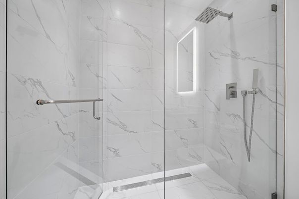 Bathroom, Glass Shower, Interior, Marble Walls
