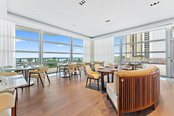 Dining room, Interior, Recessed Lighting, Water, Wood Texture Flooring