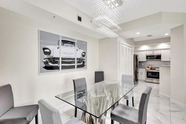 Dining room, Interior, Kitchen, Marble, Pendant Lights, Recessed Lighting, Stainless Steel Appliances