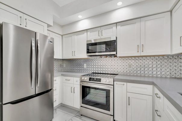 Interior, Kitchen, Marble, Recessed Lighting, Stainless Steel Appliances