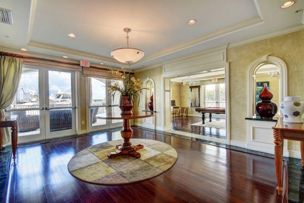 Billiard Table, Game Room, Interior, Pendant Lights, Recessed Lighting, Wood Texture Flooring
