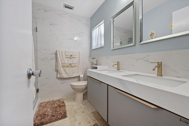 Bathroom, Dual Sink Vanities, Interior, Marble Walls