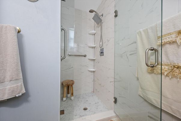 Bathroom, Glass Shower, Interior, Marble Walls