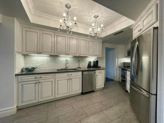 Chandelier, Interior, Kitchen, Stainless Steel Appliances