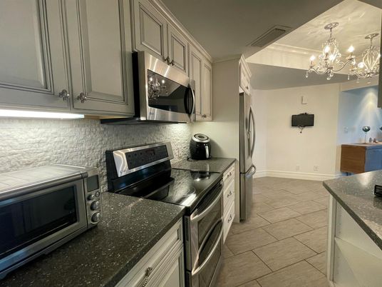 Chandelier, Interior, Kitchen, Stainless Steel Appliances