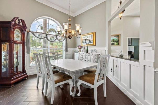 Chandelier, Dining room, Interior, Wood Texture Flooring