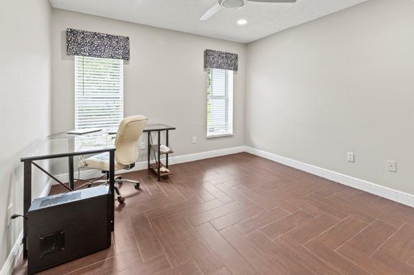 Home Office, Interior, Recessed Lighting, Wood Texture Flooring