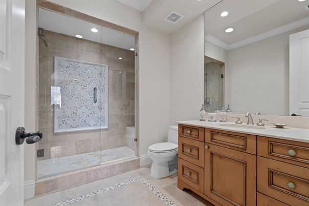 Bathroom, Glass Shower, Interior, Recessed Lighting