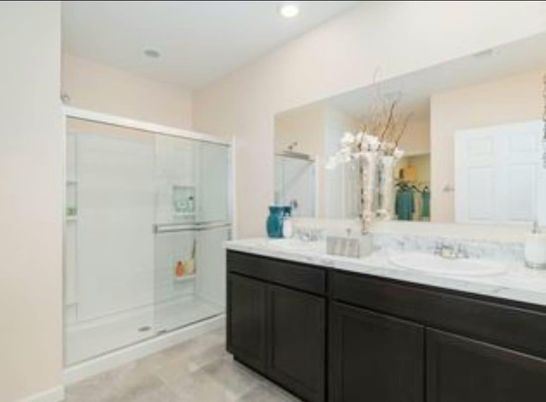 Bathroom, Dual Sink Vanities, Glass Shower, Interior, Recessed Lighting