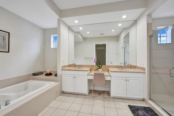 Bathroom, Dual Sink Vanities, Glass Shower, Interior, Recessed Lighting