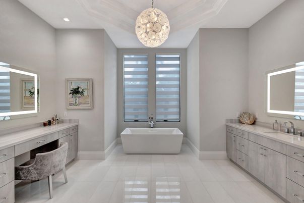 Bathroom, Dual Sink Vanities, Free Standing Baths, Interior, Pendant Lights, Recessed Lighting