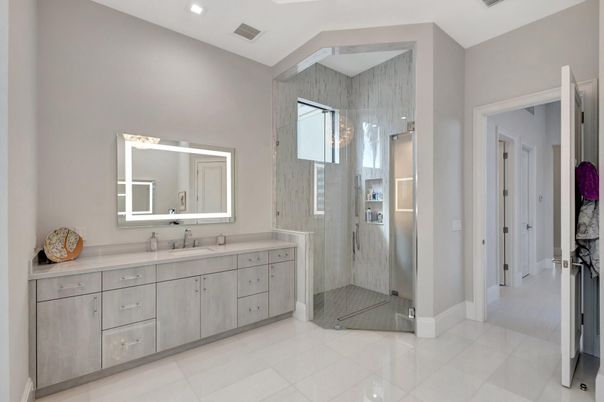 Bathroom, Dual Sink Vanities, Glass Shower, Interior, Recessed Lighting