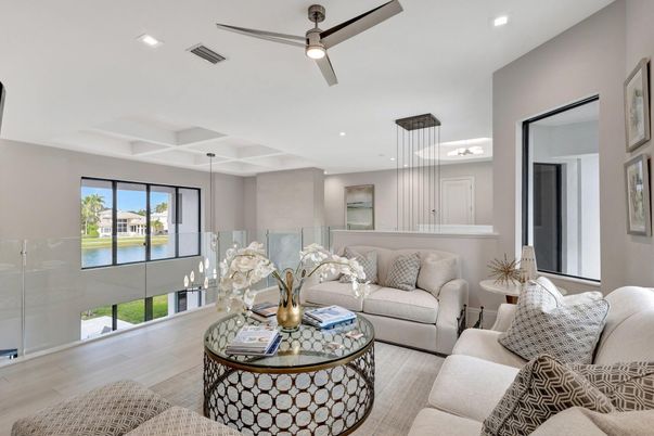 Interior, Living room, Pendant Lights, Recessed Lighting, Water, Wood Texture Flooring