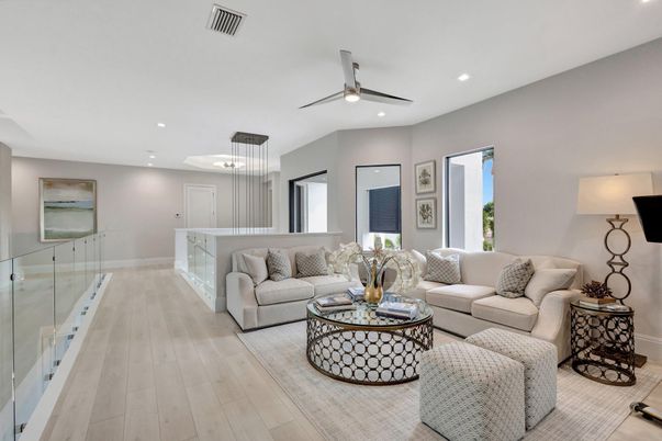 Interior, Living room, Pendant Lights, Recessed Lighting, Wood Texture Flooring