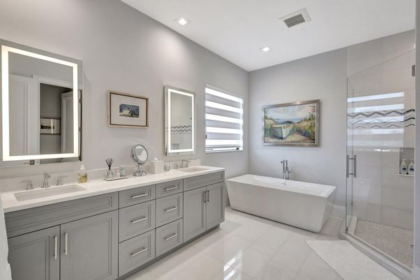 Bathroom, Dual Sink Vanities, Free Standing Baths, Glass Shower, Interior, Recessed Lighting