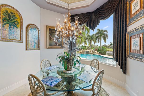 Chandelier, Dining room, Interior, Pool