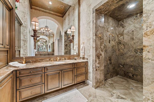 Bathroom, Chandelier, Interior, Recessed Lighting
