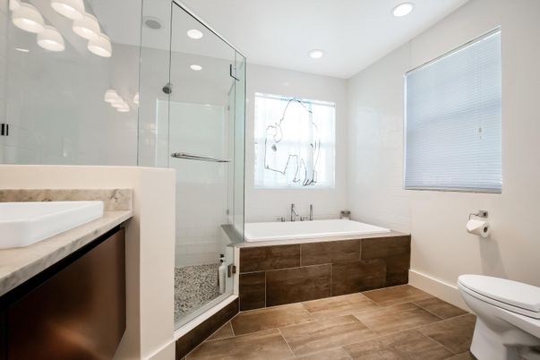 Bathroom, Glass Shower, Interior, Recessed Lighting