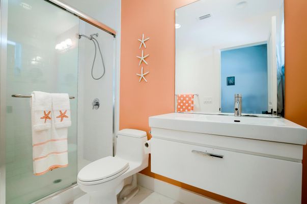 Bathroom, Glass Shower, Interior, Recessed Lighting