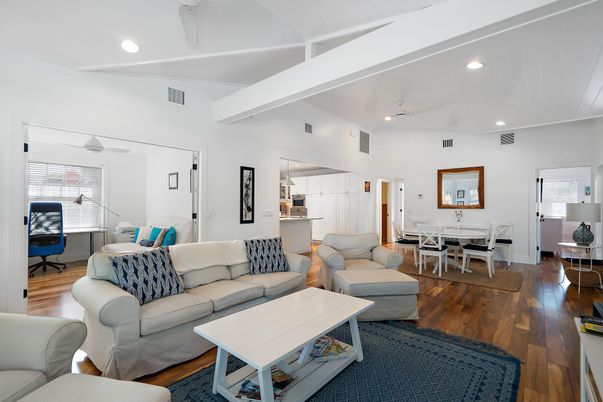 Dining room, Interior, Living room, Recessed Lighting, Wood Texture Flooring