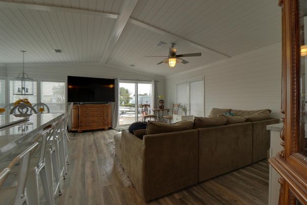Dining room, Interior, Living room, Pendant Lights, Wood Texture Flooring