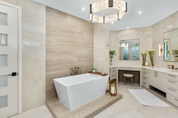 Bathroom, Dual Sink Vanities, Free Standing Baths, Interior, Recessed Lighting